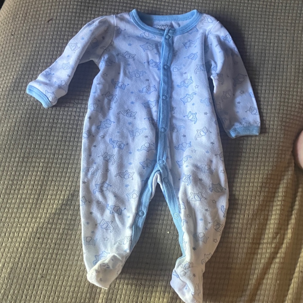 Cozy Blue Baby Footie with Adorable Patterns